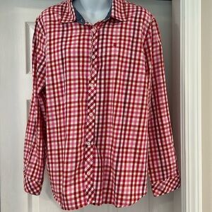 IZOD Red Pink Gingham button down shirt size XXL picnic vacation preppy